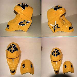 Cincinnati Makeup Artist Jodi Byrne Automotive Yellow Hockey Helmet wth Crest and Name